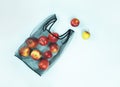 Top view of apples in a reusable string bag