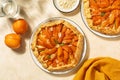 Top view of apricot fruit galette with frangipane, cake or open fruit pie with almond Royalty Free Stock Photo