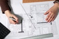 Top view of architect working at her desk Royalty Free Stock Photo