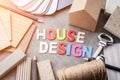 Top view of architects table with stuff of modern house with mat Royalty Free Stock Photo