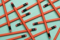 top view of arranged red graphite pencils with erasers Royalty Free Stock Photo