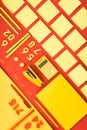 top view of arranged yellow schooling supplies Royalty Free Stock Photo