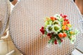 Top view of artificial flower vase on table Royalty Free Stock Photo