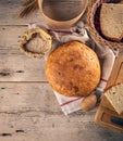 Top view of artisanal sourdough bread