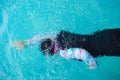 Top view Asian child little girl learn to swim Royalty Free Stock Photo