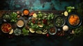 Top View of Asian Food with various ingredients Vietnam or Thai Cuisine Selective Focus Background Royalty Free Stock Photo
