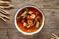 Top view on asian thai tom yam seafood soup Royalty Free Stock Photo