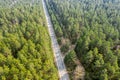 Top view of the asphalt road going through dense green forest. drone photo Royalty Free Stock Photo