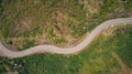 Asphalt road on the hill in Phetchabun province, Thailand. Aerial view from flying drone.