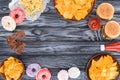 top view of assorted junk food and sweets Royalty Free Stock Photo