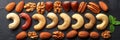 Top view of assorted nuts forming a natural background, creating a visually appealing display