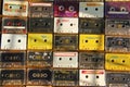 Top view of audio cassettes arranged in rows and columns