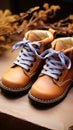 Top view of baby boots resting on an open notebook, a charming composition