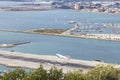 Top view background landscape takeoff at the airport of Gibraltar overlooking the city Linea Royalty Free Stock Photo