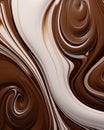 Top view background with melted white and dark chocolate beautifully blends, intertwining to form delightful, tender, smooth waves Royalty Free Stock Photo