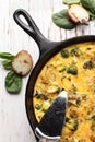 Top view baked egg frittata in cast iron skillet Royalty Free Stock Photo