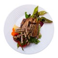 Top view of baked rack of lamb with vegetables Royalty Free Stock Photo