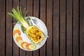 Top view,Baked rice with pineapple