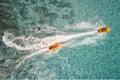 Top view of Banana boat playing and diving in Koh Larn Royalty Free Stock Photo