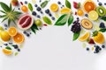 Top view banner of color fruits over white background. Royalty Free Stock Photo