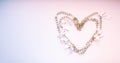 Top view banner of heart made of chain necklace on color gradient background. Valentine`s Day, love, romance concept