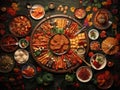 Top view of a banquet with food