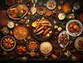 Top view of a banquet with food