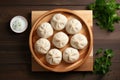Top View, Baozi On A Wooden Boardon White Background Royalty Free Stock Photo