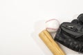 top view baseball bat with glove ball. High quality photo Royalty Free Stock Photo
