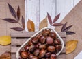 Top view of a basket full of chestnuts Royalty Free Stock Photo