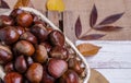 Top view of a basket full of chestnuts Royalty Free Stock Photo