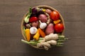 top view basket with vegetables. High quality photo