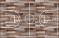 Top view, Basketball court and layout line on wooden texture background