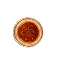 Top view of Bavarian mustard in an open glass jar on a white background. Royalty Free Stock Photo