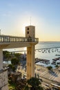 Top view of the bay of All Saints, Lacerda elevator and the harbor pier with its boats during the sunset Royalty Free Stock Photo