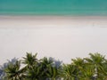 Top view beach sea in sea water clear and beach sand. Green treen at beach.