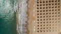 Top view of beach with straw umbrellas. Golden sands, Varna, Bulgaria Royalty Free Stock Photo