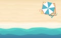 Top view of beach umbrella in flat icon design at sea background Royalty Free Stock Photo