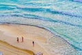 Top view of beautiful beach. Caribbean seaside beach with turquoise water and big waves. Tropical beach Cancun, the