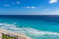 Top view of beautiful beach. Caribbean seaside beach with turquoise water and big waves. Tropical beach Cancun, the