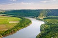 Top view on the beautiful bend of the river. Dniester Canyon, Uk
