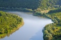 Top view on the beautiful bend of the river. Dniester Canyon, Uk