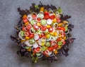 Top view of beautiful healthy and colorful salad dish Royalty Free Stock Photo