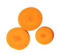 Top view of beautiful orange carrot slices in set isolated on white background with clipping path Royalty Free Stock Photo