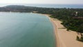 Top view of Beautiful sandy beach with palm trees.