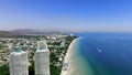 Top view of the beautiful seascape in Hua Hin in Prachuap Khiri Khan Province, Thailand, aerial view on the coastline Royalty Free Stock Photo