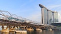 Top view beautiful Singapore city skyline with view of Helix bridge and Marina Bay Sands Hotel with park on background