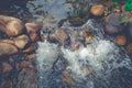 Top view beautiful small waterfall in the river with water stream flowing through stone surrounded with green tree. Royalty Free Stock Photo