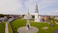 Top view of beautiful temple with Golden domes and bell tower in summer. Stock footage. Golden domes of light temple Royalty Free Stock Photo