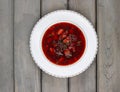 Top view on beetroot soup on old wooden table Royalty Free Stock Photo